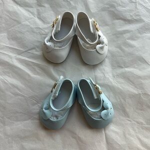 NWOT 2 pairs Pale Blue and White Mary Jane Dress Shoes for 18” dolls AG OG PC